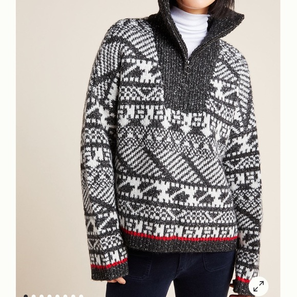 Anthropologie Rafela Half-Zip Geometric Pullover Large size - Picture 2 of 8
